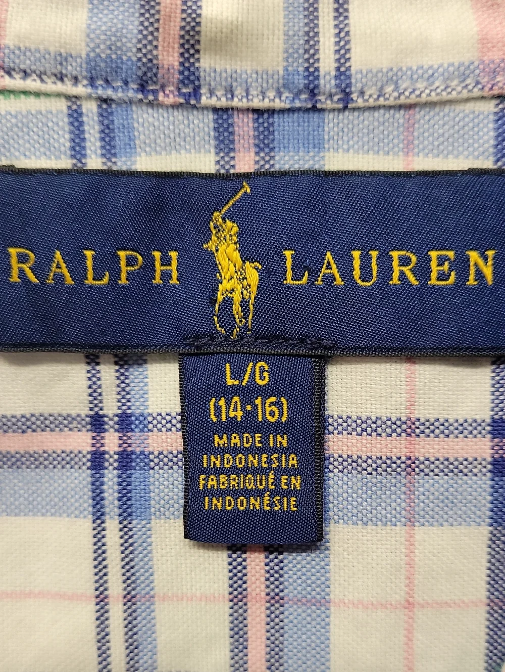 Boys Polo Ralph Lauren green blue white plaid shirt Large 14-16